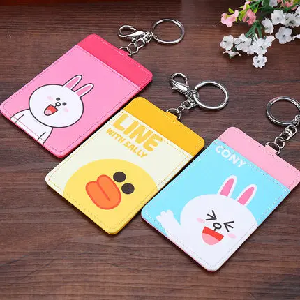 

2017 New PU Leather Hold 2 ID Badge Case with Key Chains Candy Color Bank Credit Card Holders ID Badge Holders Bus Card