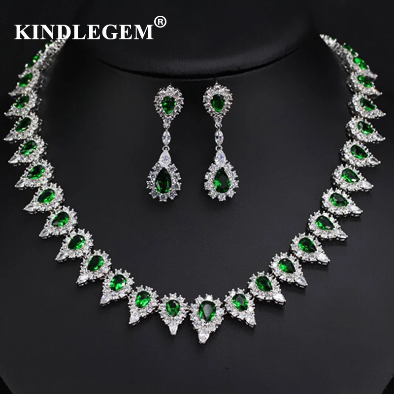

Kindlegem 2019 Luxury Zircon Parure Bijoux Femme Dubai Silver Earrings Necklace Sets Fashion Indian African Jewelry For Women