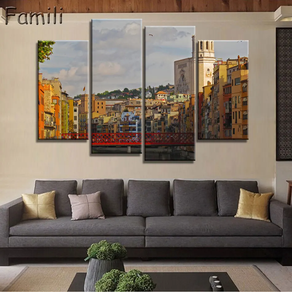 

Canvas Painting Wall Art Picture 4pcs Scenery House Modern Home Decoration Painting Picture Print Painting (Unframed)