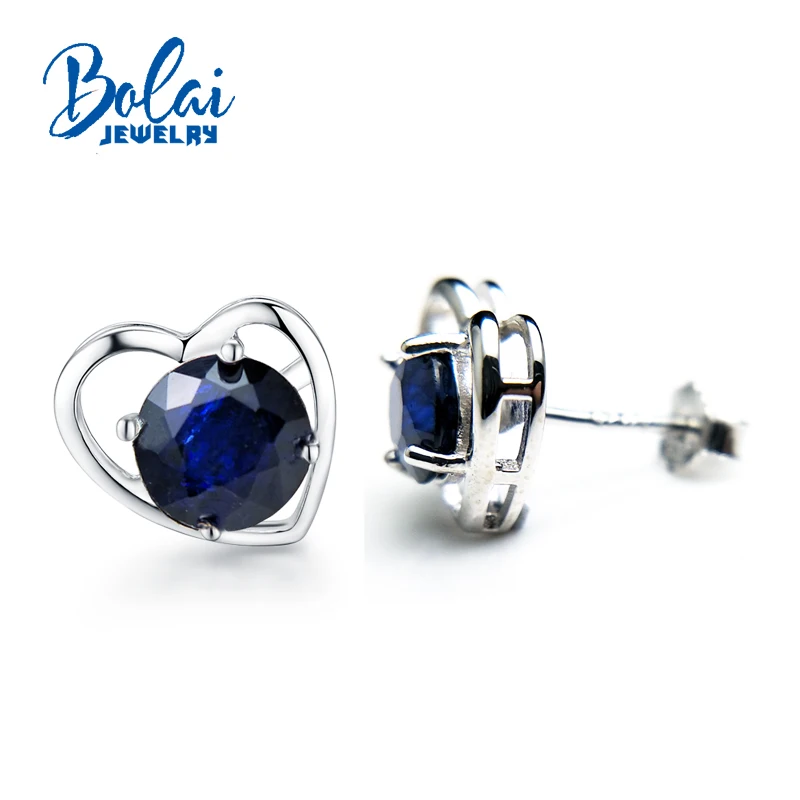 

Bolaijewelry,vintage earring with natural Sapphire gemstone in 925 sterling silver fine jewelry for birthday wedding,best gift