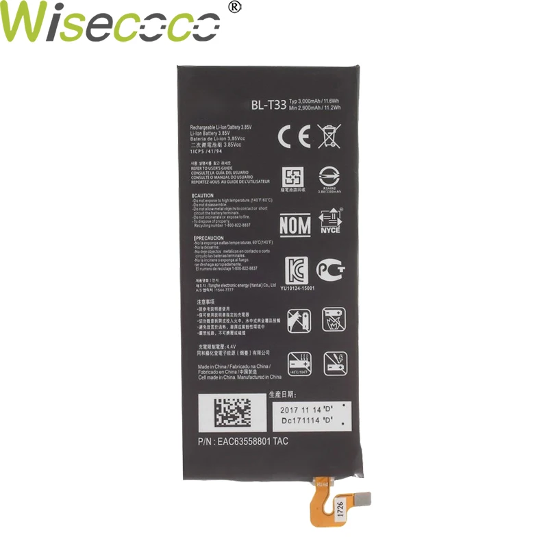 

Wisecoco New Original 3000/3900mAh BL-T33 Battery For LG Q6 M700A M700AN M700DSK M700N Phone Replacement High Quality+Track Code
