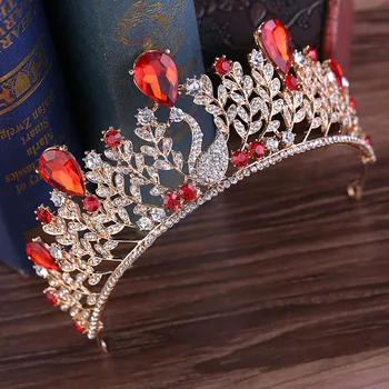 

Luxury Rhinestone Leaf Swan Bride Crown Tiara Design Silver Color Pearl Crystal Wedding Bride Diadem Hair Jewelry Accessories SL