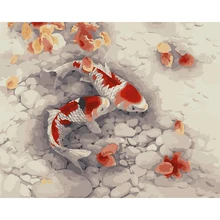 Китайский счастливый кои сливы красный цветок рисунок модульные цифровые масла тертые краски по номеру на холсте для гостиной стены искусства