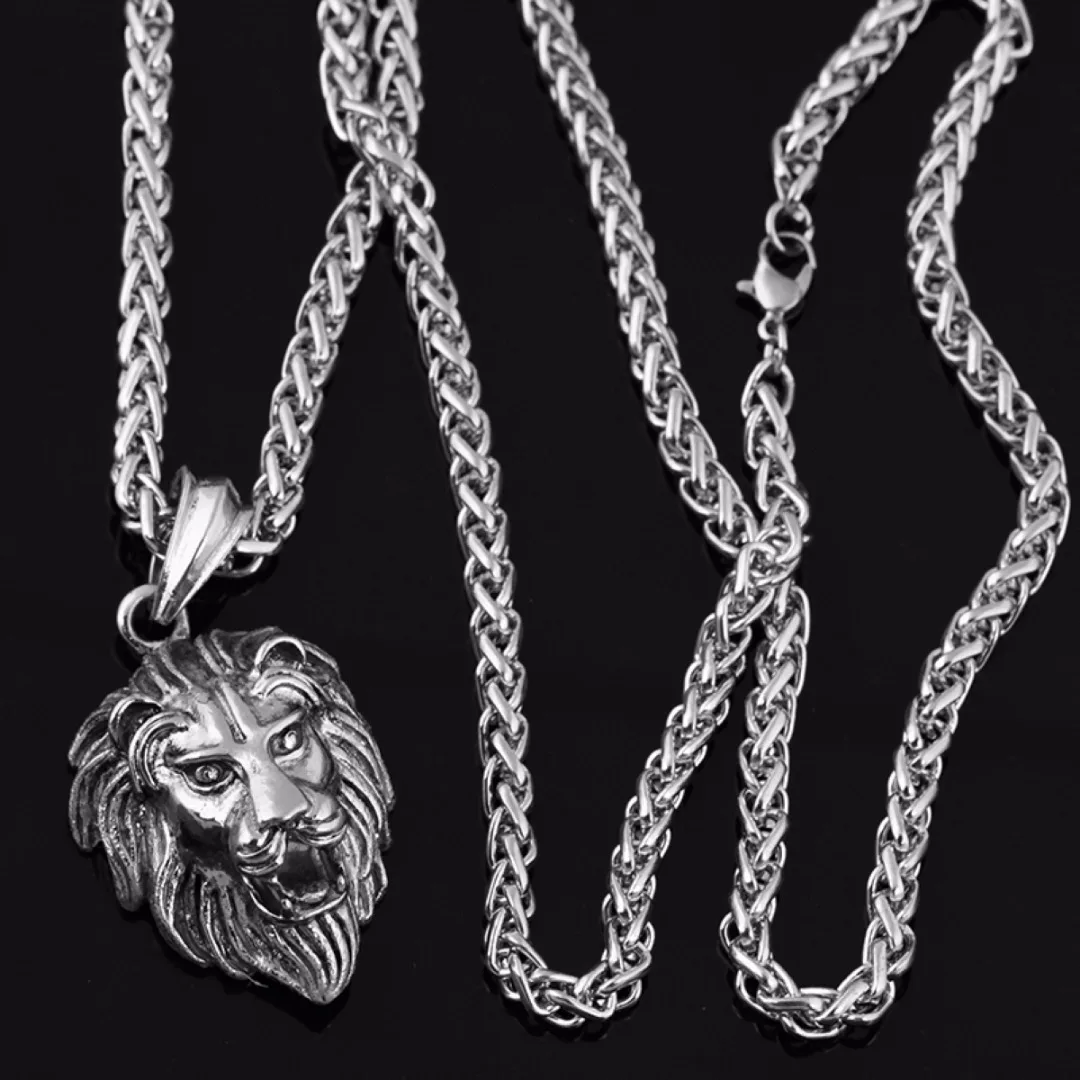 Men's Stainless Steel Luminous Glowing In The Dark Lion Head Pendant Necklace