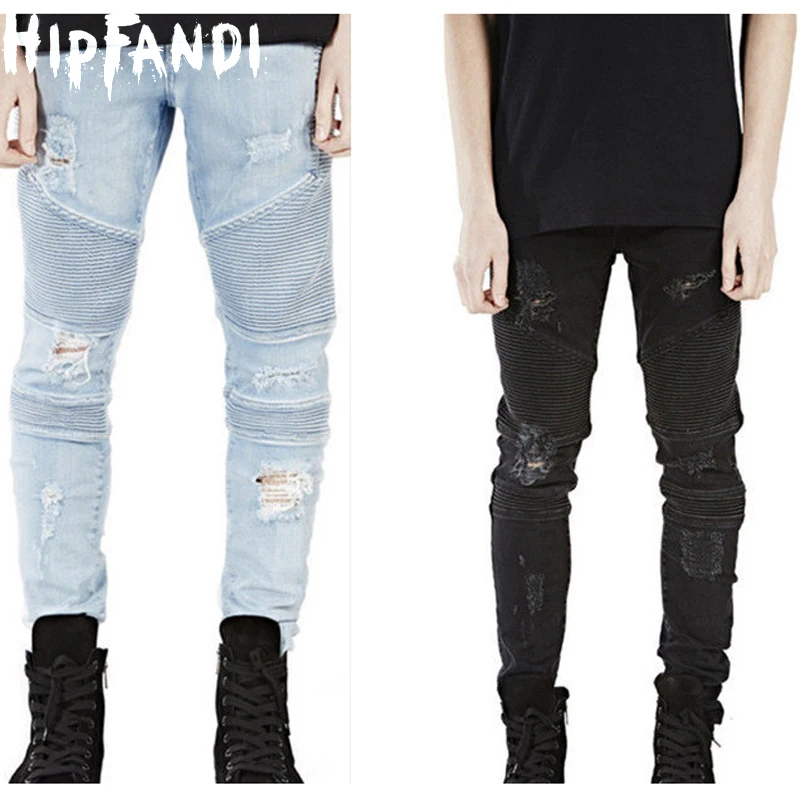 

HIPFANDI Destroyed Mens Slim Denim Straight Biker Skinny Jeans Men Ripped Jeans Represent Clothing Designer Pants Blue/Black