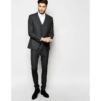 

3 Pieces Dark Grey terno masculino 2018 Elegant men wedding suits slim fit gray Wear Formal smoking Groomsmen Tuxedo mens suit