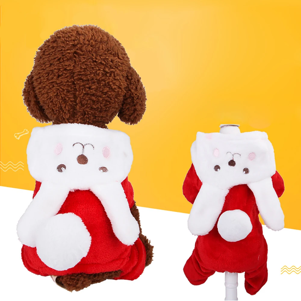 Pet Four-legs Cartoon Hoodies Autumn Winter Polar Fleece Thick Cats Dogs Clothes Red Rabbit Cosplay costume for Cats Small Dogs (1)