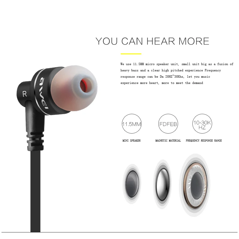 Awei ES 10TY Metal Wired Earphone Earbuds Stereo Headset In Ear Auriculares Headset With Microphone For iPhone Samsung Phones