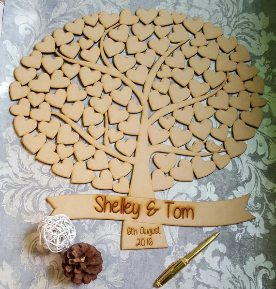 

Personalised Nature Wedding Tree Guest book, Wooden Love Birds, Family Tree Guest Book, Tree of Life, Drop Box Heart Guestbook