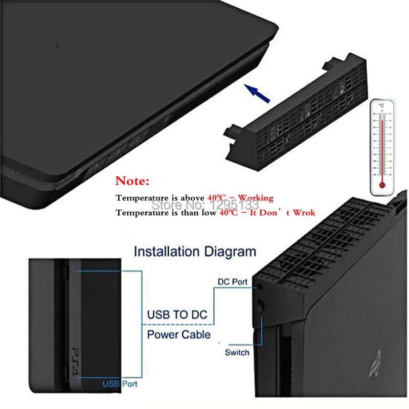 

PS4 Slim USB Cooler Cooling Fan with External 3-Fan Super Turbo Temperature Control for SONY Playstation 4 PS4 Slim