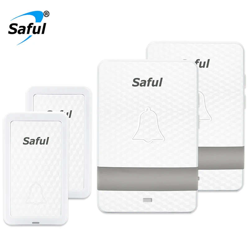 

Saful self-powered Waterproof Wireless DoorBell Long Distance no battery 2 Outdoor Push Button +2 Indoor Doorbell Receiver