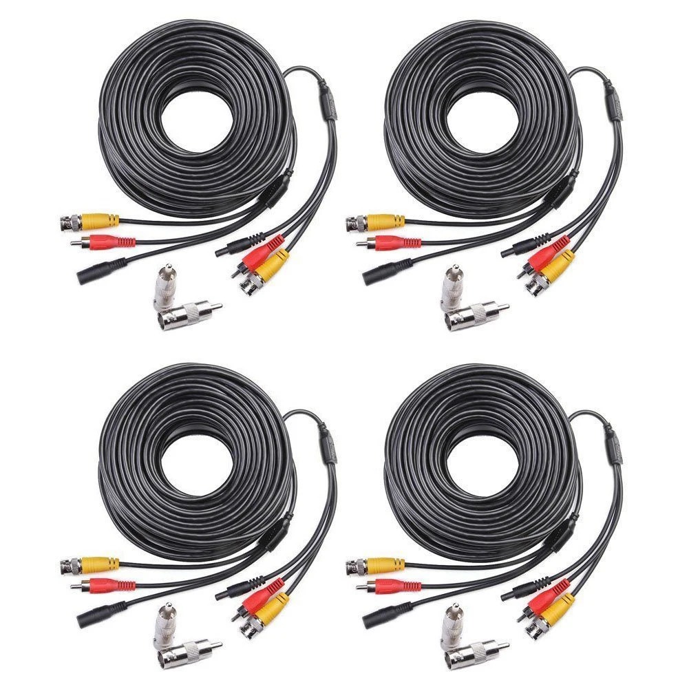 

4 Pack AV Video Audio & Power BNC Cable for CCTV Video Security Surveillance Camera w/2 RCA Male to BNC Female Connectors 3JG