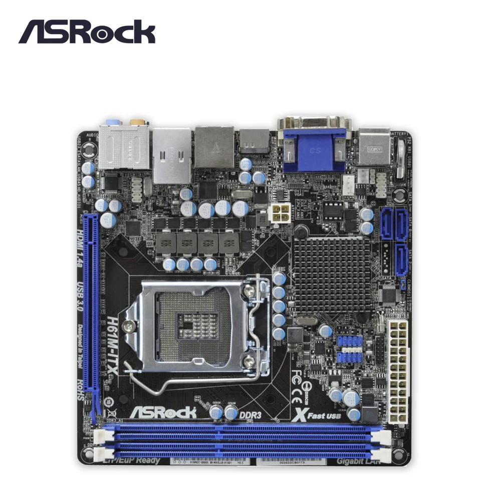 

Asrock H61M-ITX Desktop Motherboard H61 Socket LGA 1155 i3 i5 i7 DDR3 16G USB3.0 Mini-ITX