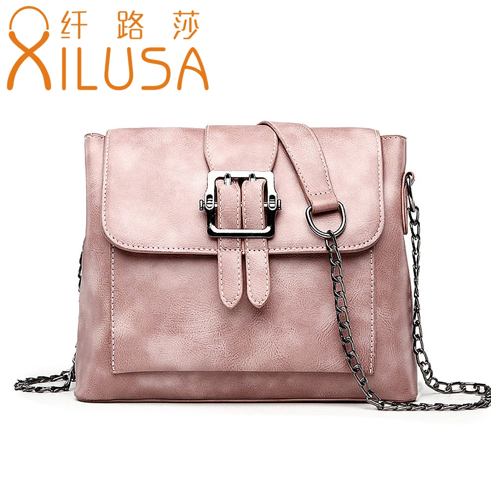 Xilusa High Quality Fashion Pu Leather Chain Shoulder Bag For Women Pink Handbag Zipper&Hasp