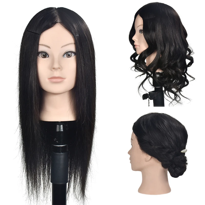 

Female 45cm Professional Hairstyling Training Head Real Human Hair Mannequin Head Manikin Wig Dolls With Free Desk Holder