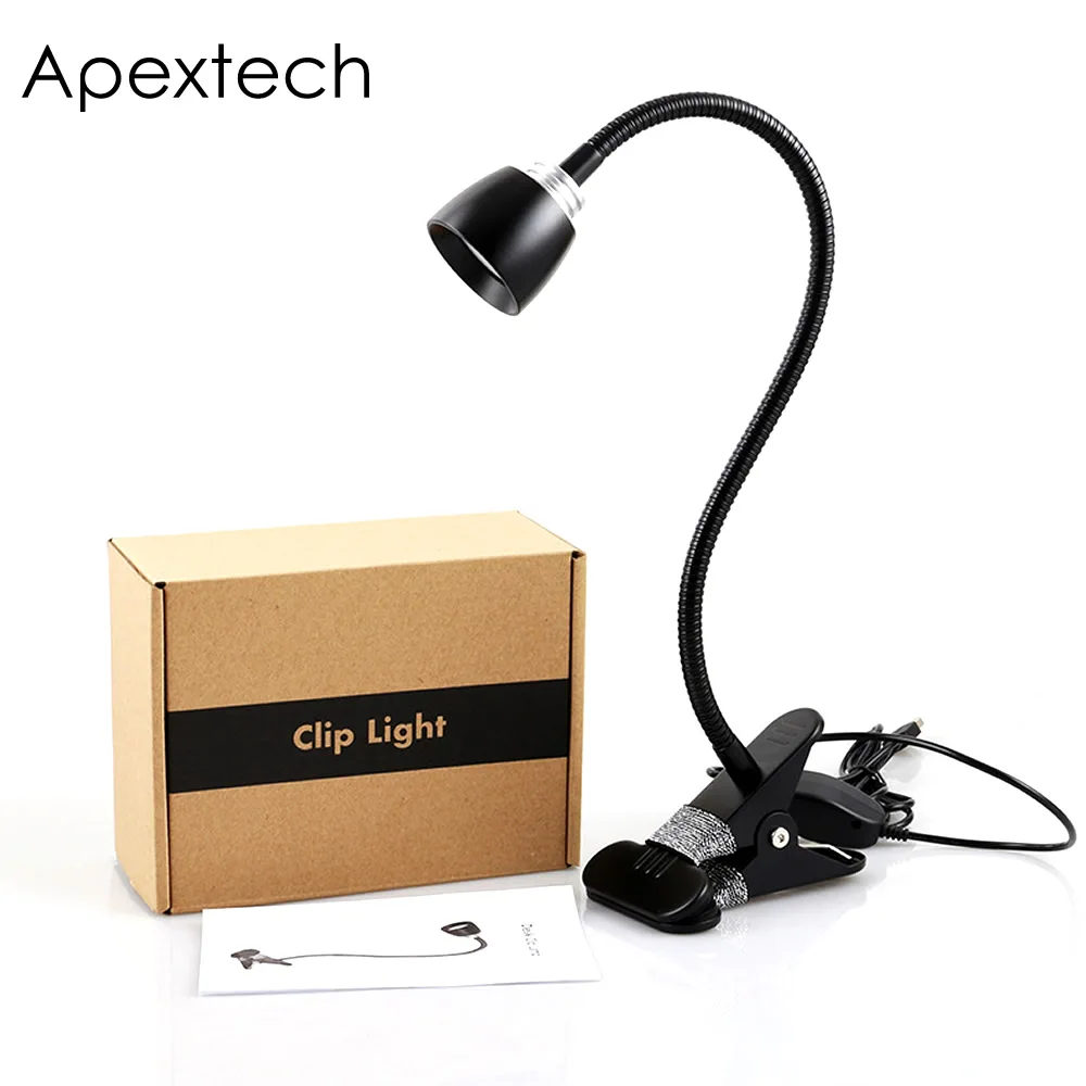 

Apextech Aluminum LED Desk Lamp With Cilp Flexible Metal Tube 3W Dimmable DC5V USB Powered Studying Table Decor Reading Lights