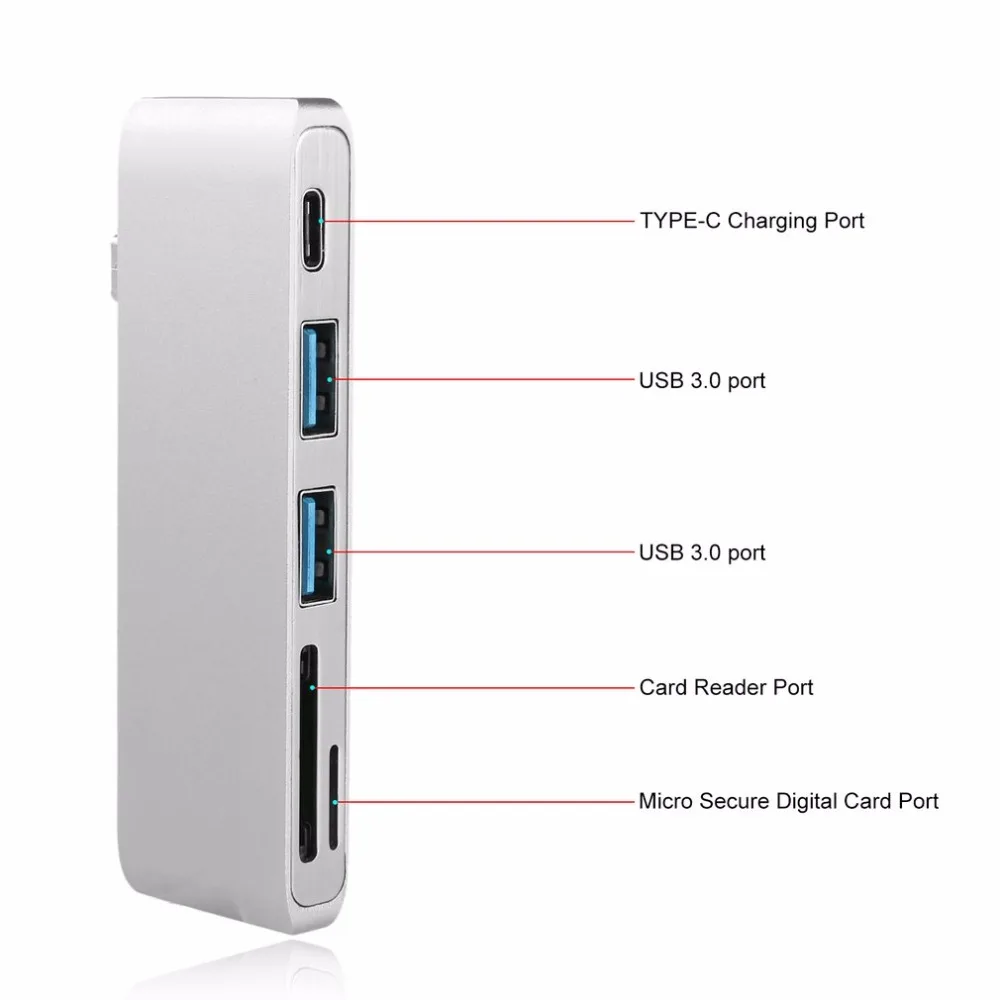 5 в 1 Алюминиевый Многофункциональный TYPE-C кард-ридер и концентратор 5 портов USB быстрая зарядка до 5 Гбит/с скорость передачи данных