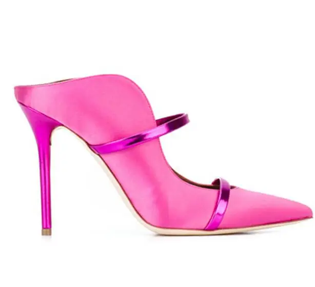 Carollabelly/пикантные женские туфли-лодочки с ремешком и острым носком; свадебные модельные туфли на высоком каблуке 10 см; женские сандалии-гладиаторы на шпильке - Цвет: silk rose red