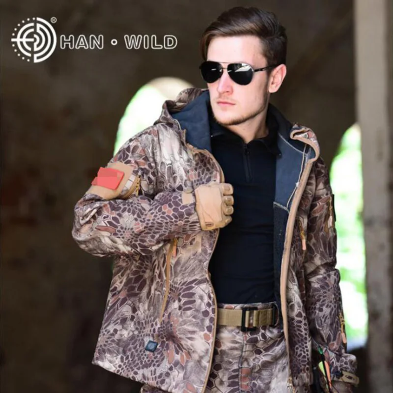 Jacket + Calças Camuflagem ao ar Roupas de Caça Acampamento à Prova Ternos com Capuz Softshell Tático Define Livre Militar Caminhadas Vento Tad Men 13 Softshell tático tad define men jacket +