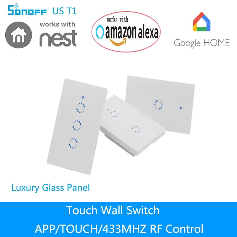 

Sonoff T1 US Smart Touch Wall Switch 1 2 3 Gang WiFi/315 RF/APP Remote Smart Home Works With Amazon Free iOS and App eWeLink