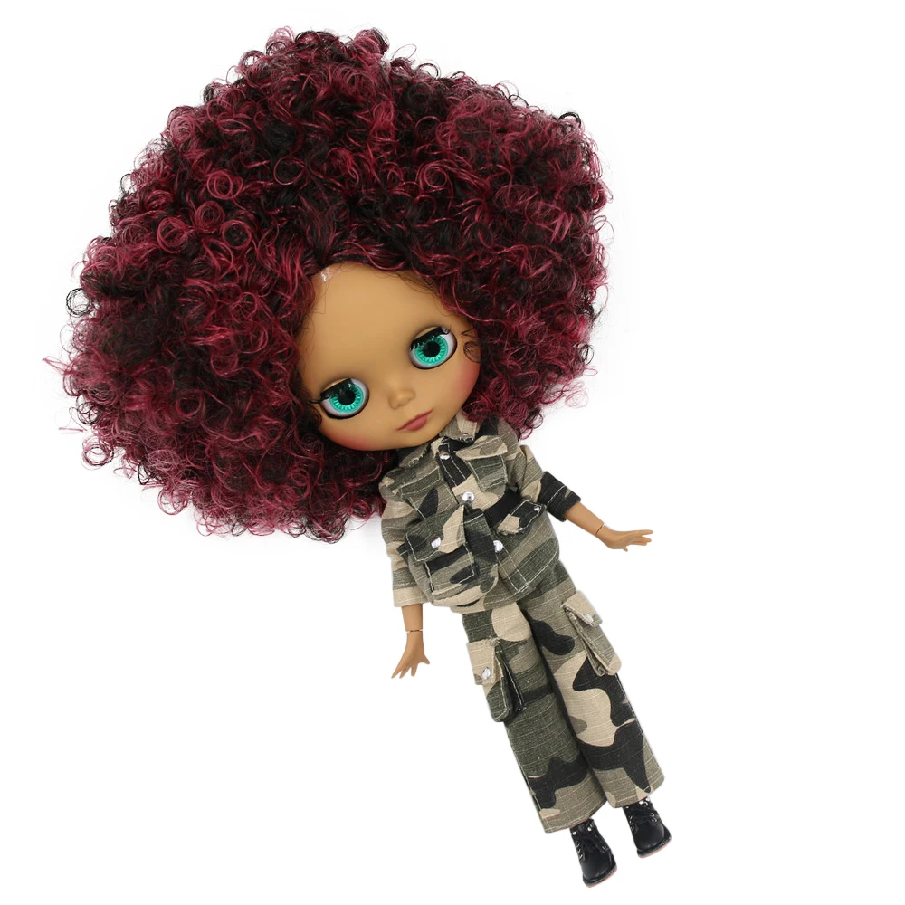 Кукла Blyth ICY DBS с черным матовым лицом шарнирным телом 1/6 винно-красная Смешанная