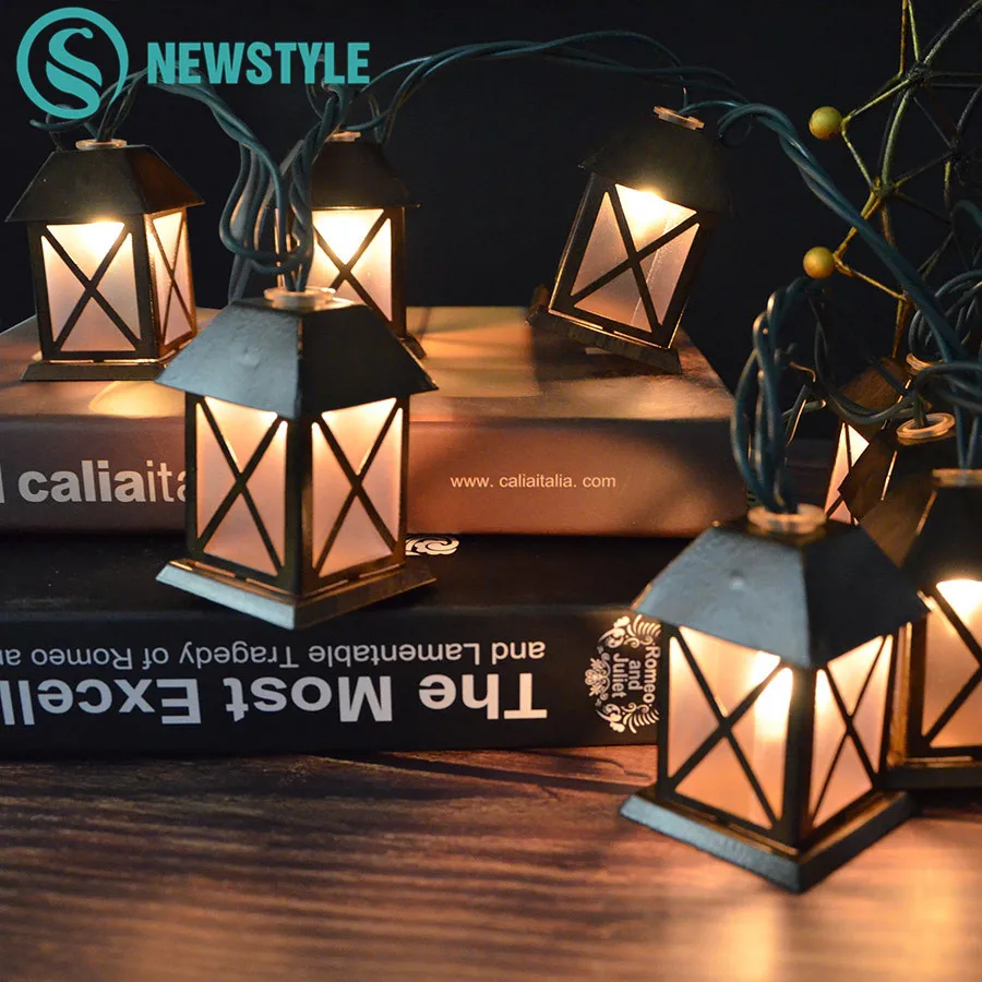 

1.5M 10 LEDs Retro Metal House String Lights Wedding Party Christmas Garland Decorative Festival Lantern Fairy Lights EU Plug