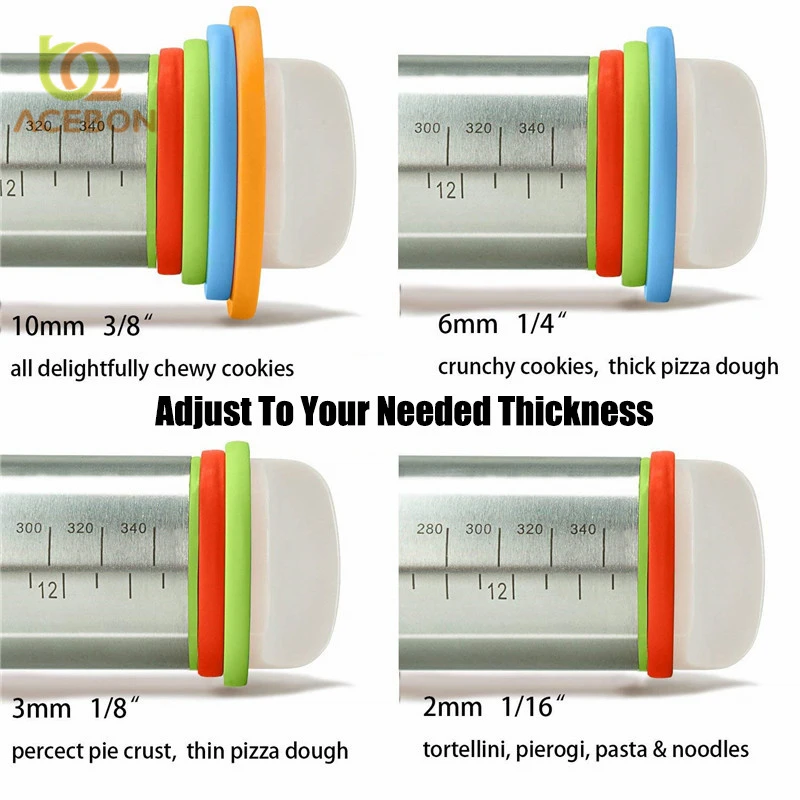 ACEBON 17 дюймов Регулируемая нержавеющая Скалка со съемным кольцом для теста ролик для выпечки печенья для выпечки, пиццы