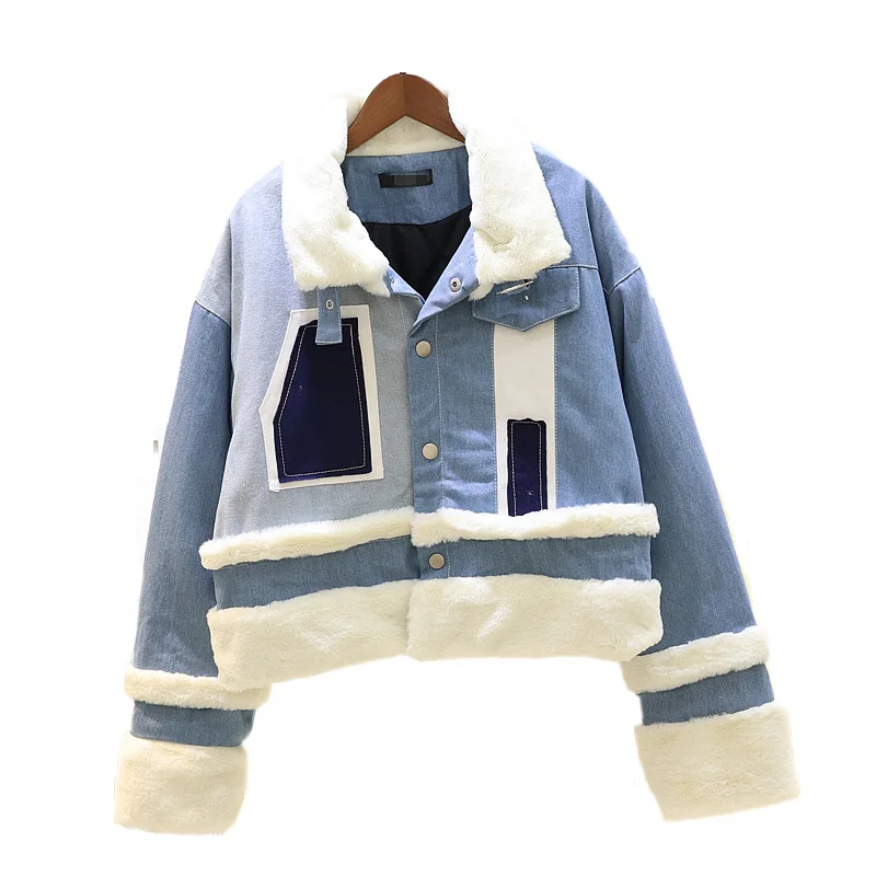 

2018 New winter jacket women Winter thick Big Fur Parka Long Warm Lamb Fur Denim Jacket winter womens coat with fur Coat Long