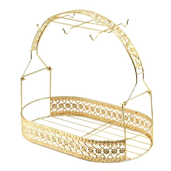 

Ceramic Cups Shelf European Style Coffee Cup Rack Cup Organizer Carved Wrought Iron Plating Storage Basket (Black)