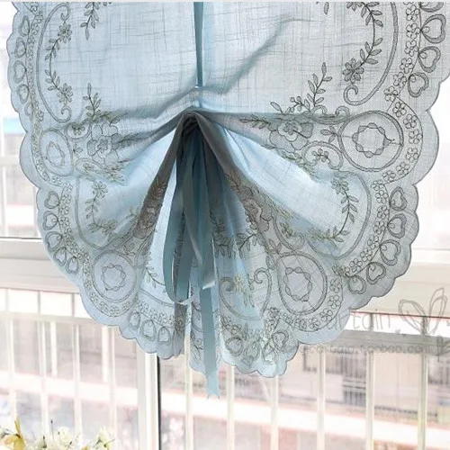 JUYANG. Exquisite embroidered blue balloon curtain. Elegant Roman