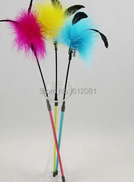

Free shipping feathers cat Teaser Toy Rod cat bell toys scratching toys fishing pole with bell 50pcs/lot