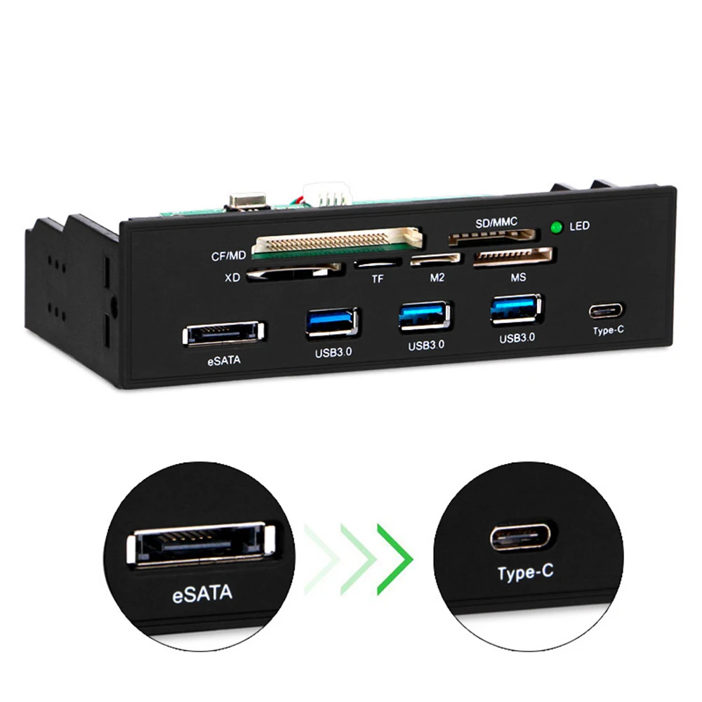 Leitor de Cartão 2.0 do Painel Frontal do Computador do pc com 3 Leitor de 64g En-labs Portas Tipo-c Esata md sd - Mmc xd tf m2 ms cf 5.25 Usb Usb3.0 - Imagem 4