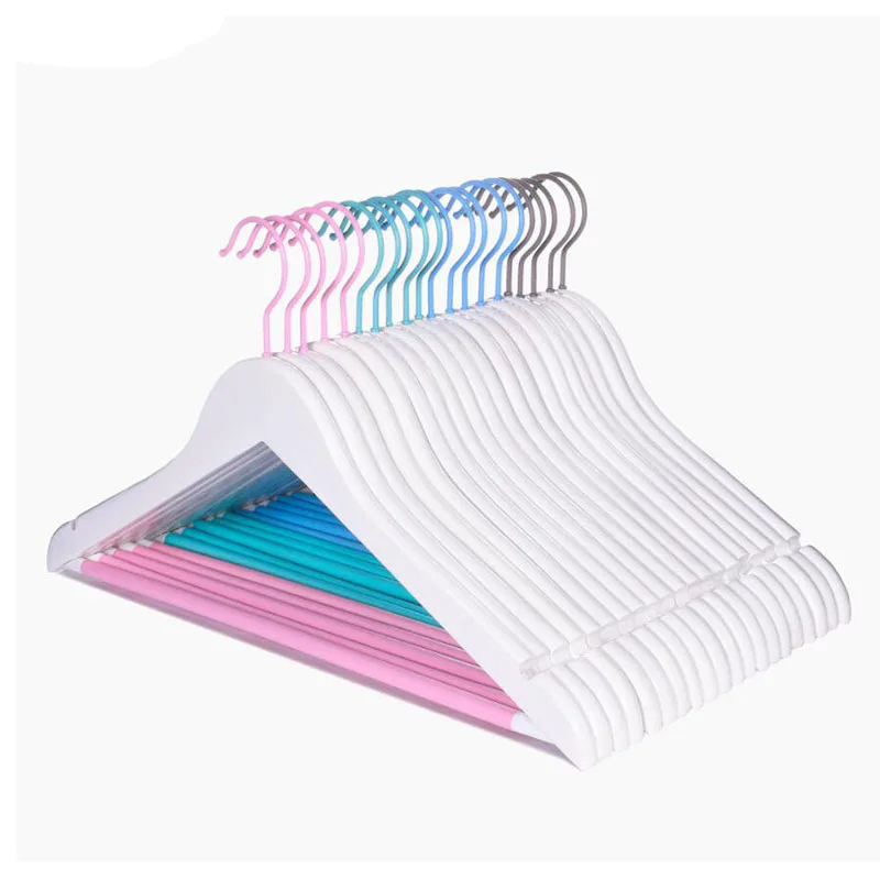 

Jetdio 10Pcs/ Lot White Wood Suit Hanger with Pant Bar, Pretty Colorful Clothes Dress Shirt Hanger Pink Blue Color