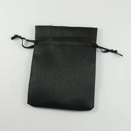 200 шт. черный атлас сталкиваются пакеты для одежды, прямоугольный подарок сумки, шнурок хранения упаковка, около 100 мм, 80 мм широкий