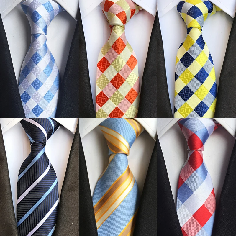 

2018 New Factory 8cm Tie Plaid Checks Striped Jacquard Woven Classic Men Neck Ties Wedding Party Gravatas Groom Silk Necktie