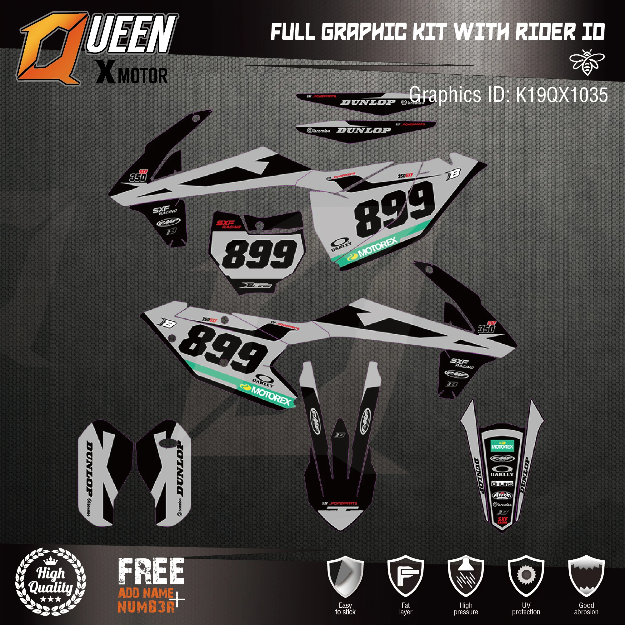 

Queen-X Custom Team Graphics Backgrounds Decals 3M Stickers Kit For KTM EXC 2017-2019 SX-F 2016-2018 035