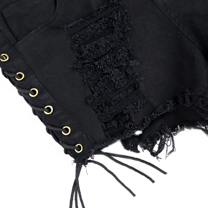 Heyouthoney, сексуальные летние S-3XL, женские джинсовые черные рваные короткие джинсы с высокой талией и кисточками, эластичные шорты на шнуровке