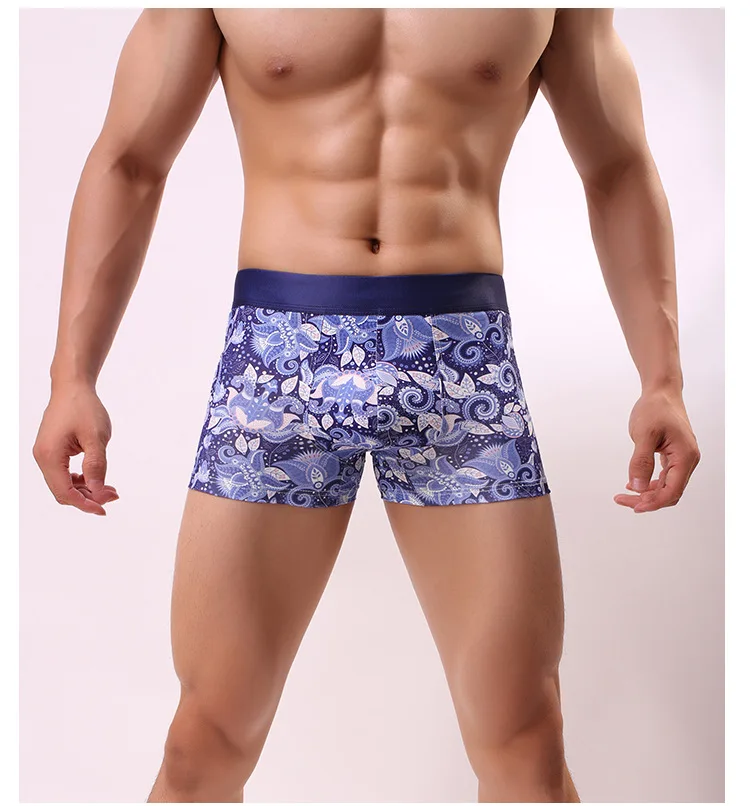 [Bloom the love] Новинка, мужские боксеры, мужское нижнее белье, s Cuecas Masculina Calzoncillo, мужские боксеры с цветочным принтом, мужские боксеры, шорты, размеры L-3XL, 050302 - Цвет: dark blue