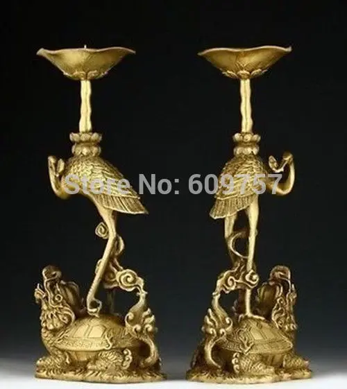 

CollectiOld Bronze ONE PAIR OF ORIENTAL CHINESE CARVED COPPER CANDLE STICK-CRANE STATUES Copper Art Statue decoration