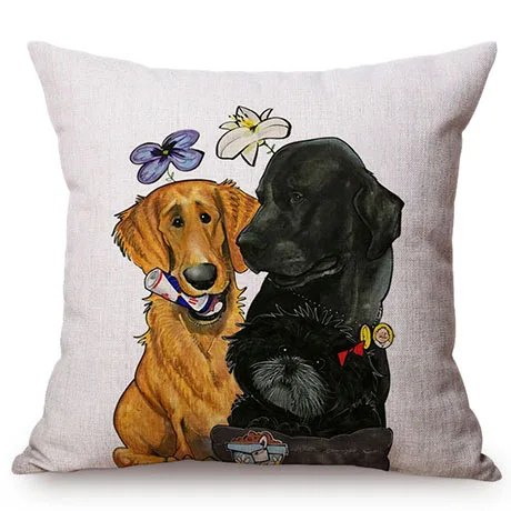 Pet Dog Animals Funny Style Cushion Cover Dachshund Schnauzer Dog Children Like Cotton Linen Sofa Decorative Throw Pillow Case M110-10