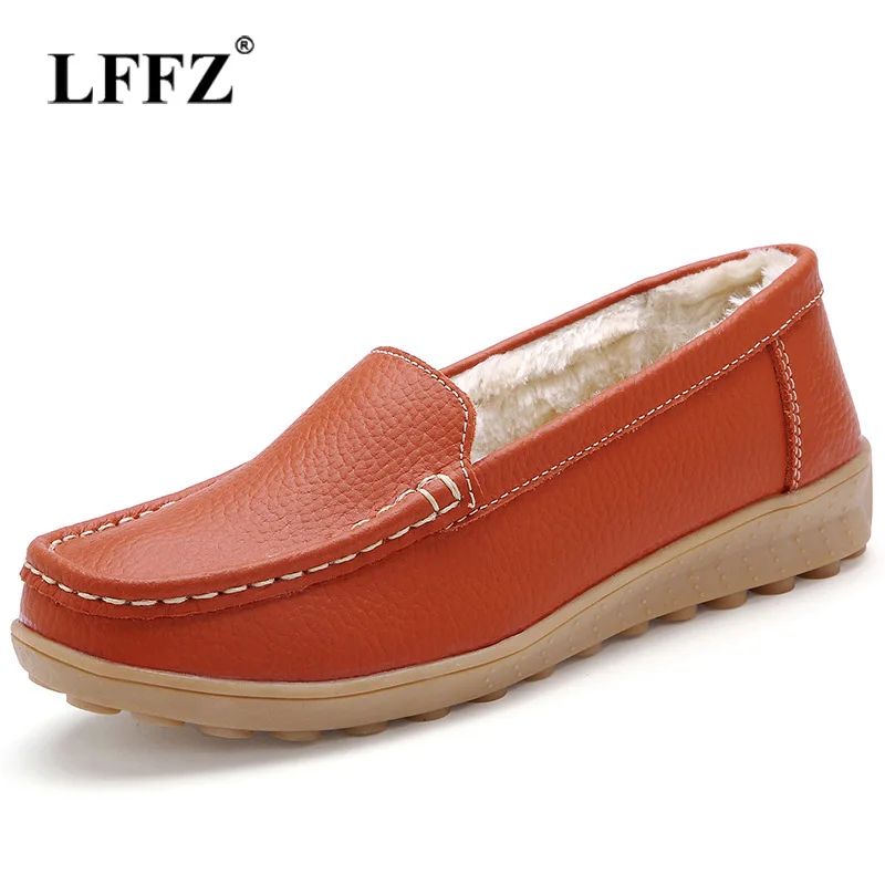 

Lzzf 2018 Fashion Winter Fur Loafers Genuine Leather Slip on Shoes for Women Flats Loafers Ladies Nurse Shoes Woman Mocassins