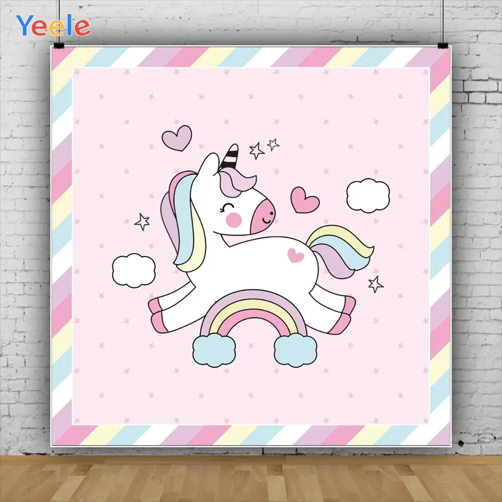 Yeele Cute Unicorn Rainbow Little Baby Birthday Party Customized Photography Backdrops Photographic Backgrounds For Photo Studio