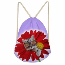 Noisydesigns Big rose have little cute cat Drawstring Bag Couple Lover Shoe Backpack Pocket String Storage Rucksack