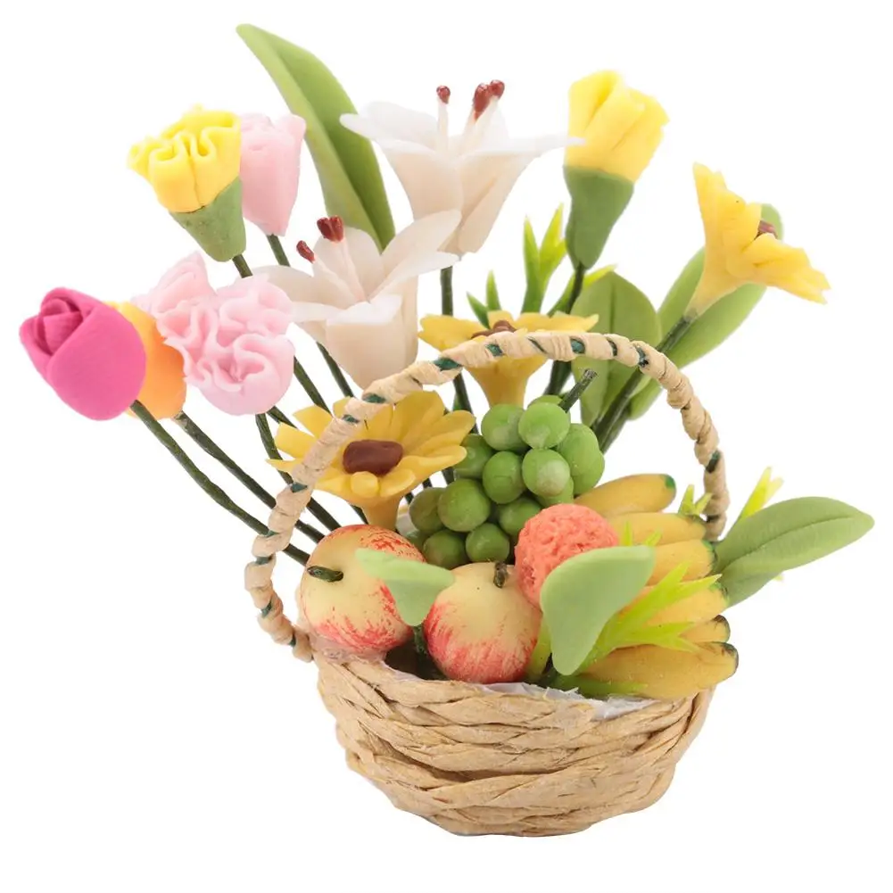 

1:12 Scale Doll Basket Mini Clay Dollhouse Miniature Flower Fruit Basket DollHouse Decor Doll Toy Gift Dollhouse Decoration