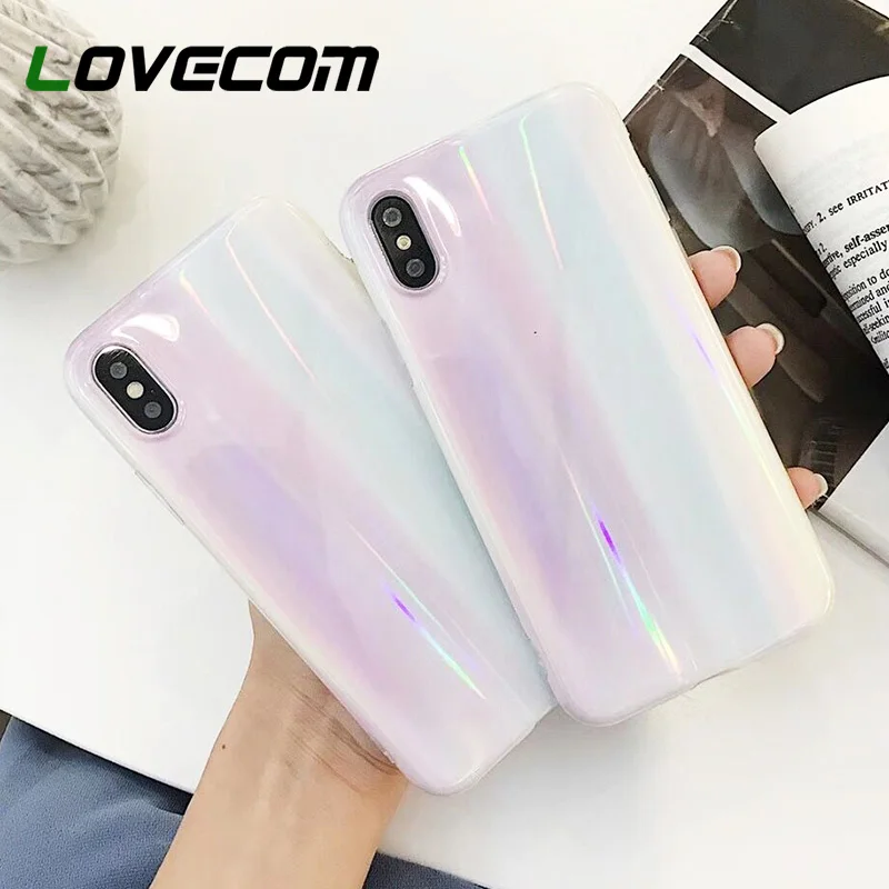 

LOVECOM Case For iPhone XS XR XS Max X 6 6S 7 8 Plus Fashion Aurora Pattern Laser IMD Soft Protector Phone Back Cover Case
