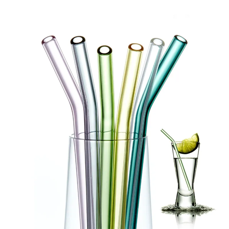 5pcs/lot Colorful Long Curved Glass Drinking Straws Pipette Eco