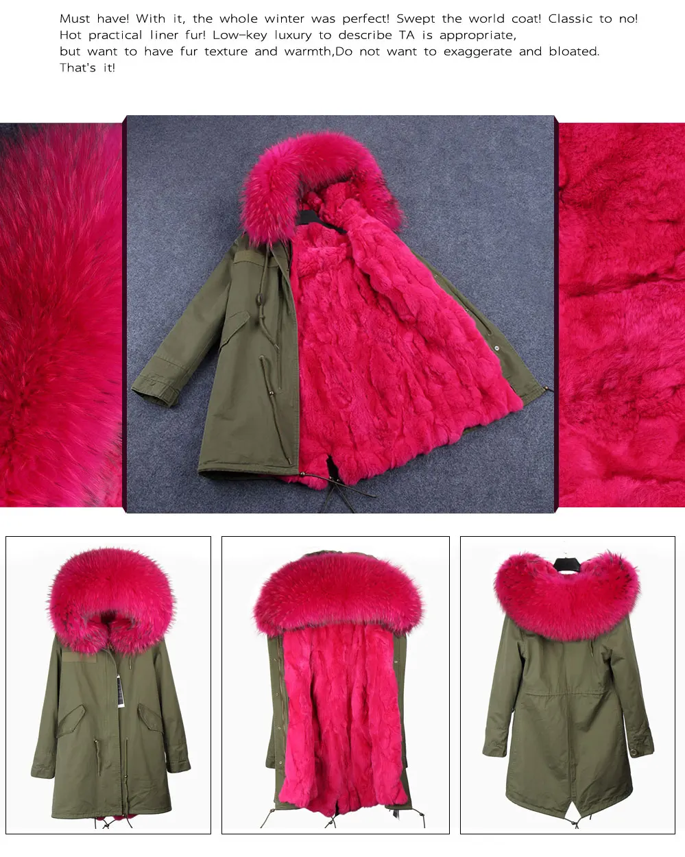 Зимняя куртка с подкладкой из кроличьего меха, пальто, длинная парка с капюшоном, женские парки, верхняя одежда, большая Зимняя парка с воротником из натурального меха енота