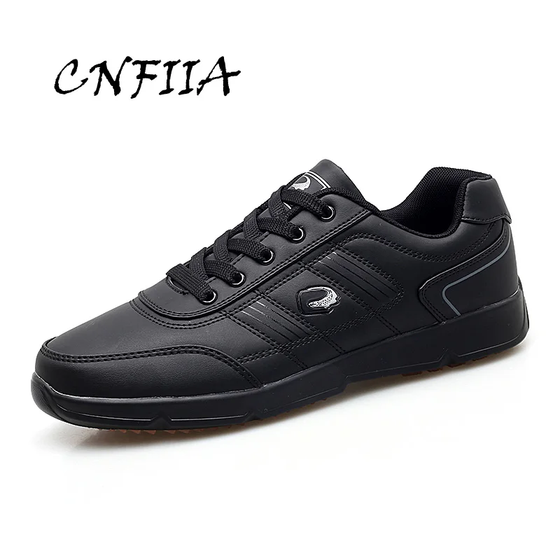 

CNFIIA Shoes Men Leather Shoes Sneakers Men Black White Lace Up Walking Footwear Male Casual Shoes 2018 Autumn Fashion Non Slip
