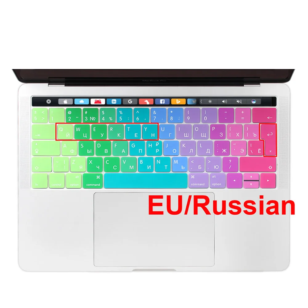 Для Macbook Pro 13 15 клавиатура с сенсорной панелью, наклейка, Европейский русский, испанский, французский, английский, градиентный цвет - Цвет: EU Russian Rainbow