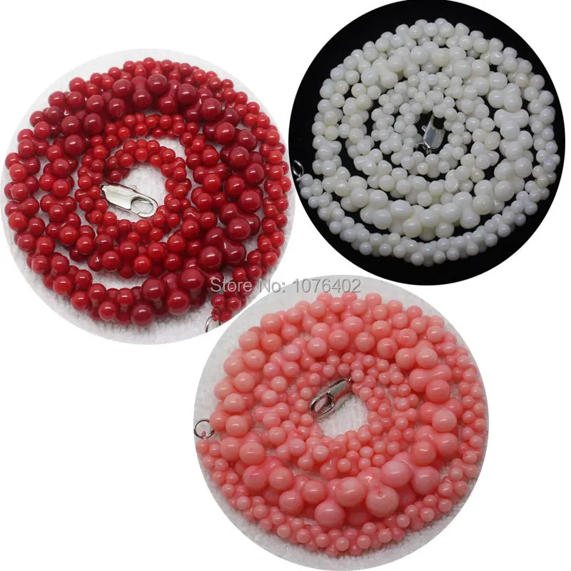 

Mini.order is $7! 3x6~8x13mm White,Pink Coral Necklace Bone barbell Gradually Loose Beads 15"